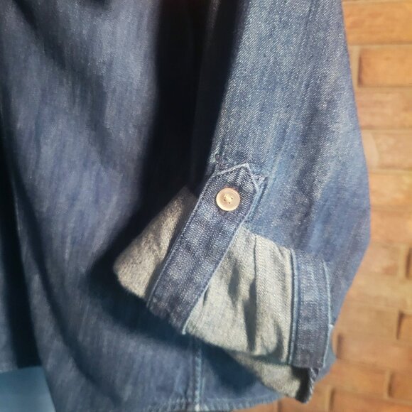 Talbots Women's Western Blue Denim Shirt Med Wash -Tabbed Sleeves Size 10 - Picture 5 of 11